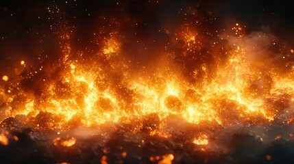 A vivid display of molten lava with fiery sparks and smoke, illustrating volcanic activity.