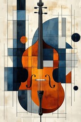 Abstract Jazz Music Performance Poster Featuring Double Bass with Orange and Black Geometric Design