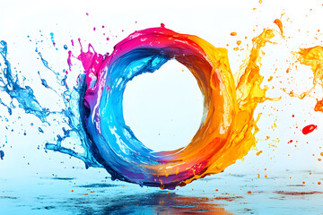 Dynamic Splash of Vibrant Colors Forming a Circular Pattern – Abstract Art Concept for Creative...