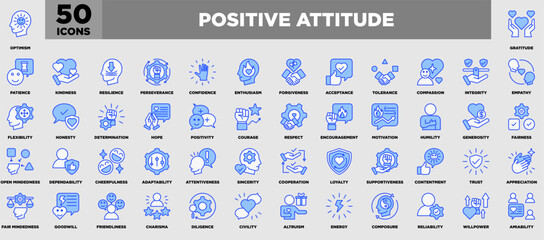 Positive Attitude Icon Set Blue White
