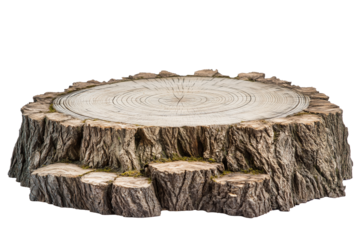 Close-Up of a Wooden Tree Stump Platform with Circular Growth Rings