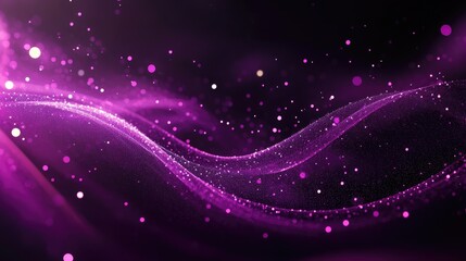 Fototapeta premium Digital purple particles wave and light abstract background with shining dots stars.