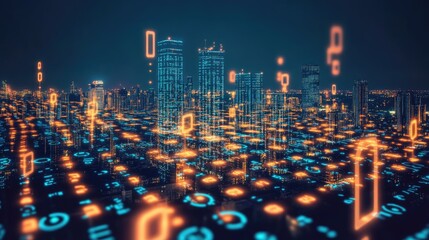 Digital Virtual City Scanning City for Hackers Attack Concept Software Developer Programming Binary Computer Code with Technology and Connection Concept