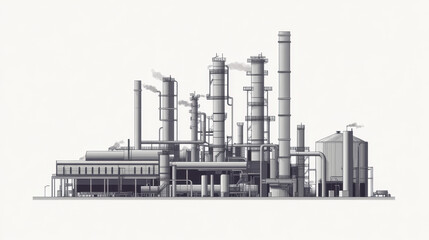 Minimalist vector illustration of an industrial plant, white background
