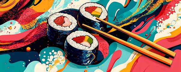 Fototapeta premium Vibrant Sushi Delight: A Colorful Culinary Masterpiece