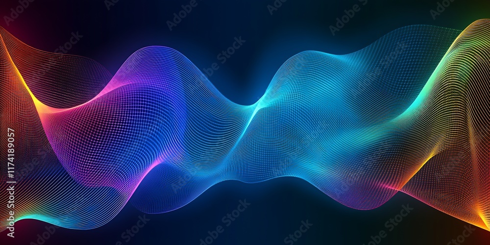 Poster Vibrant Abstract Wave Background in Blue Red and Purple Gradient Lines : Generative AI