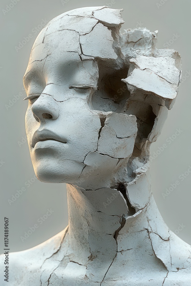 Poster abstract sculpture of human form in minimalist style with geometric shapes and soft textures