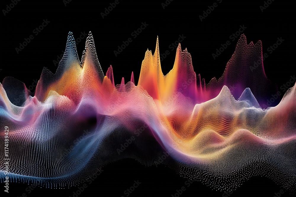 Poster vibrant abstract 3d render of colorful wavy landscape in dynamic motion : generative ai