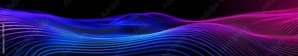 Poster abstract colorful wavy lines pattern in gradient blue and pink on black background : generative ai