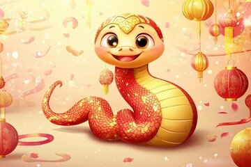 Obraz premium Chinese new year zodiac snake celebration poster