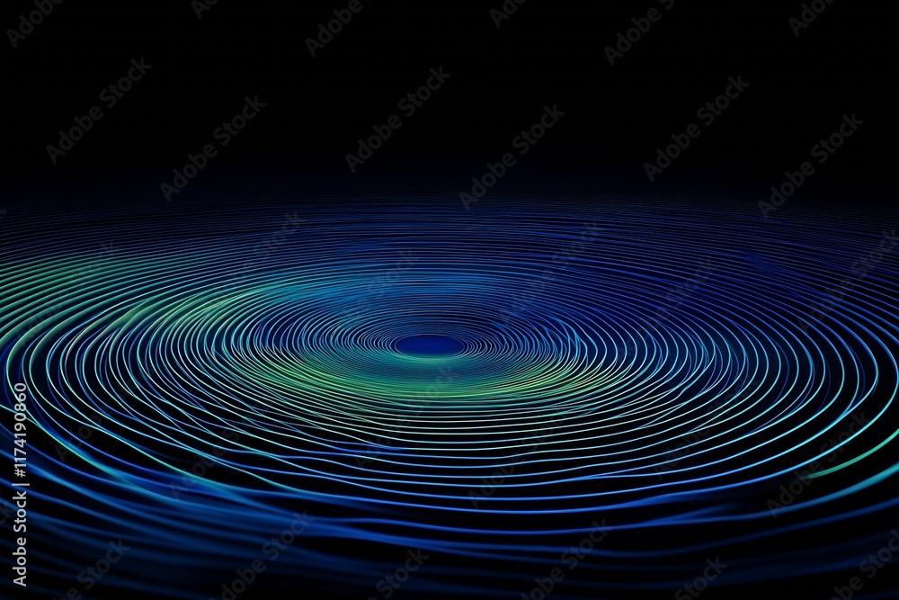Aufkleber Abstract Rippling Blue Lines on a Dark Background Creating Hypnotic Pattern : Generative AI