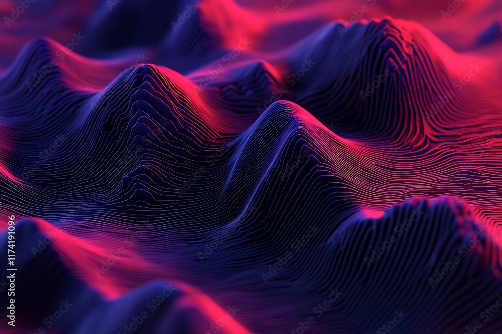 Leinwandbilder Abstract Digital Landscape in Vibrant Red and Blue Waves Creating a Futuristic Terrain : Generative AI