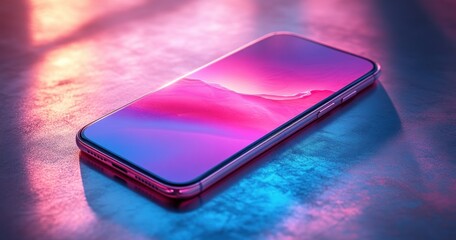 Minimalist Smartphone Interface Mockup with Vibrant Pink and Blue Gradients Soft Lighting App Icons