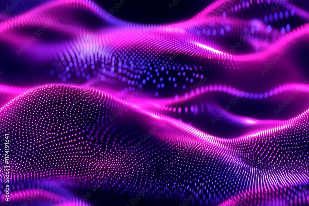 Aufkleber abstract futuristic wavy pink and purple digital particle wave pattern background : generative ai
