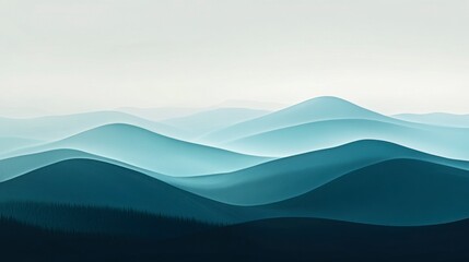 Serene Blue Mountainscape: Abstract Minimalist Landscape
