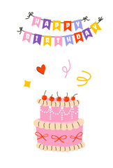 Birthday greeting cards design with cake and typography design. Abstract universal grunge artistic templates. For poster, business card, invitation, flyer, banner, email header