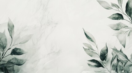 Serene Green Leaves on Marble Background - Copy Space