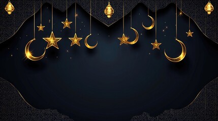 A decorative design featuring golden moons and stars, ideal for cultural celebrations.