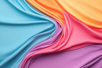 Vibrant multicolored fabric drapery in dynamic wave pattern