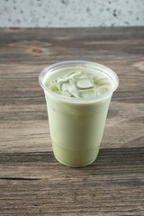 A view of an iced matcha latte.