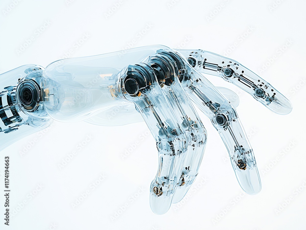 Aufkleber Futuristic Transparent Robotic Hand Reaching Out in a Minimalistic Setup : Generative AI