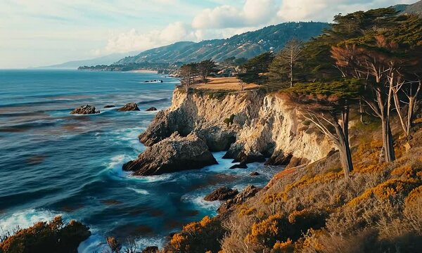 Spectacular Coastal Cliffs and Ocean Waves in California