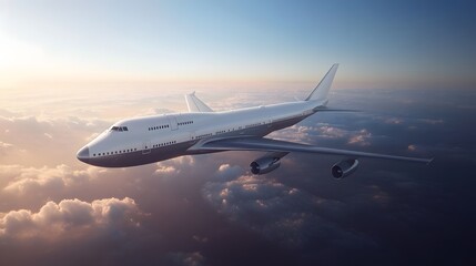 Obraz premium A wide-angle view of a luxury business jet gleams in morning light, with sleek design and powerful engines, ready to whisk passengers away to exotic destinations, in HD and realistic detail