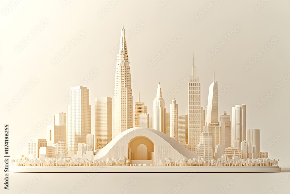 Poster abstract cityscape architectural model featuring urban skyscraper design : generative ai