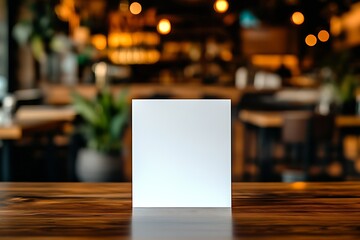 Elegant Restaurant Place Card Mockup with Warm Ambiance and Wooden Surface : Generative AI