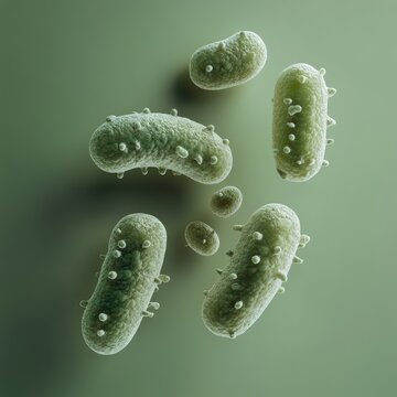 Microscopic view of various rod-shaped bacteria with irregular surfaces, possibly illustrating bacterial diversity.