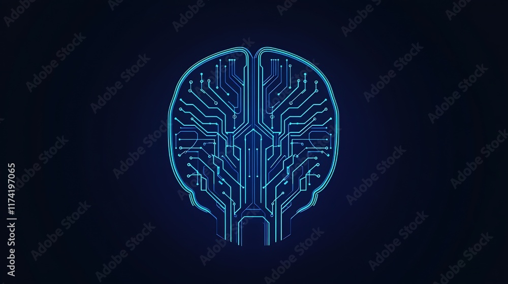 Fototapete Futuristic Brain Circuit Artificial Intelligence Concept with Digital Network Interface : Generative AI