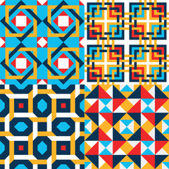 Set of geometrical and colorful pattern on a white background on primary colors and figures