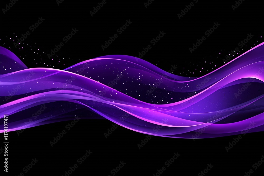 Aufkleber Abstract Purple and Black Wave Design with Sparkling Particles in a Futuristic Theme : Generative AI