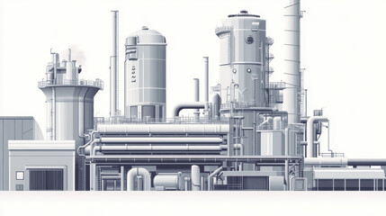 Minimalist vector illustration of an industrial plant, white background