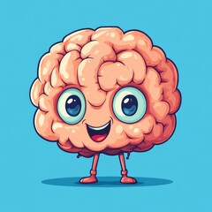 A cheerful cartoon brain with big eyes and a smile, standing on tiny legs.