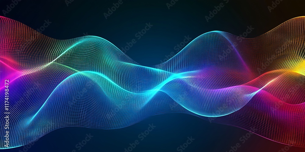 Poster Colorful Abstract Wave Design with Dynamic Flowing Gradient Lines and Curves : Generative AI