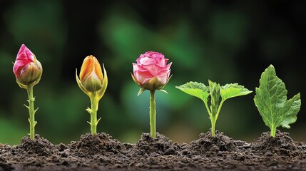 The growth of new flowers emerge from bud to bloom as sunlight shines in the early morning 