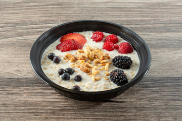 A view of a bowl of oatmeal.