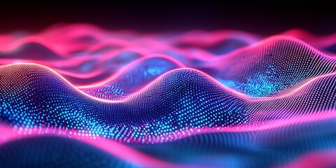 Digital Neon Waveform Art with Futuristic 3D Visualization Effects : Generative AI