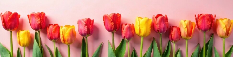 Fototapeta premium Vibrant tulip flowers arranged in a simple composition , blossom, garden, flat icon