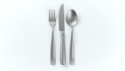 a spoon, fork and knife on a white background