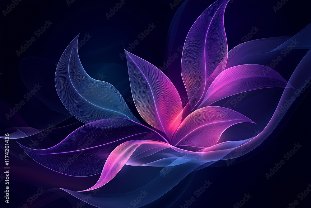 Aufkleber dynamic abstract design featuring flowing purple and blue leaves in motion : generative ai