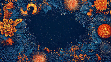 Celestial Floral Frame Night Sky Botanical Design