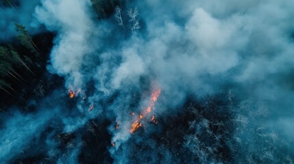Aerial View of Forest Fire with Smoke and Ash