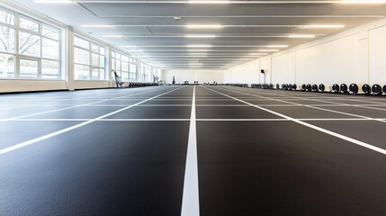 Empty fitness studio with floor markings for exercise activities