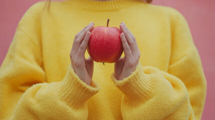 Fresh apple held in hands, symbolizing simple and healthy choice