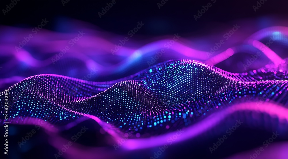 Poster dynamic digital waves in purple and blue hues sci-fi cyber background : generative ai