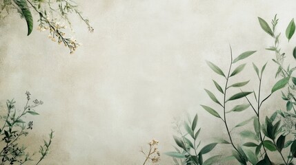 Watercolor Botanical Frame, Green Leaves, Copy Space