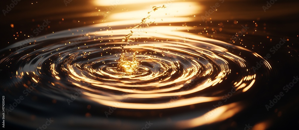 Aufkleber golden sunlight reflecting in water ripple sparkling liquid splashing : generative ai