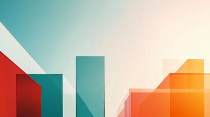 Abstract Geometric Glass Blocks, Teal, Red, Orange, Minimalist Design, Copy Space